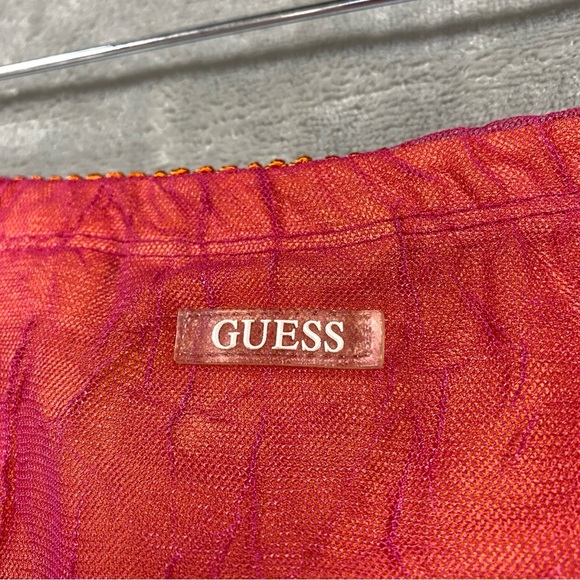 Vintage Guess Y2K Crinkle Mesh Overlay Midi Skirt Fairy Lettuce Hem Size L - Picture 4 of 6